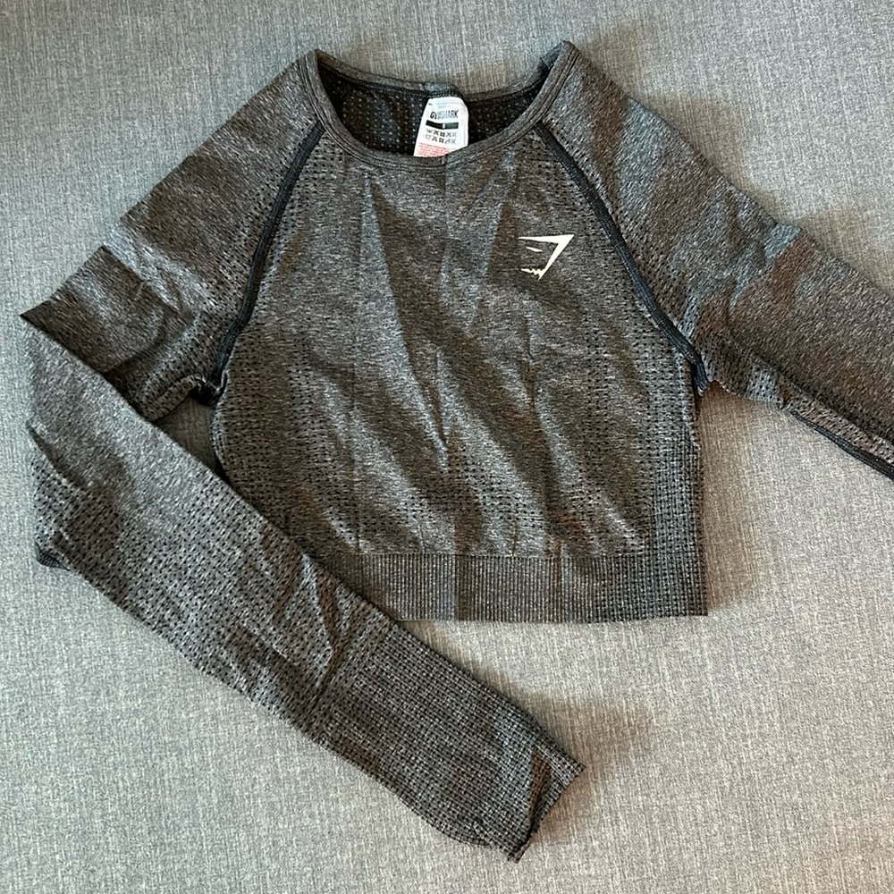 Gymshark Cropped Seamless Long Sleeve Top Dark Gray Size Small